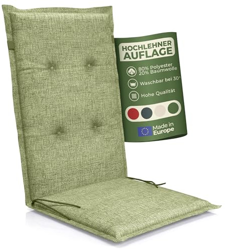 Petsation Florence Hochlehner Auflage – Gartenstuhlauflage Hochlehner mit Schaumstoff Polster, Outdoor Kissen & Stuhlkissen für Gartenstuhl, Sitzkissen Stuhl & Sitzkissen Bank, Outdoor (1, Olive)
