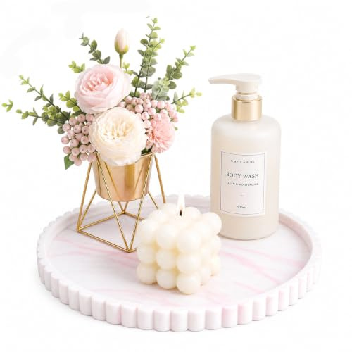 Silicone Bathroom Vanity Tray for Counter, 23×23 cm Decorative Tray Round with Scalloped Edge Vanity Storage Organizer, Decorative Trinket Dish for Candle Key Skincare Perfume Storage Trays