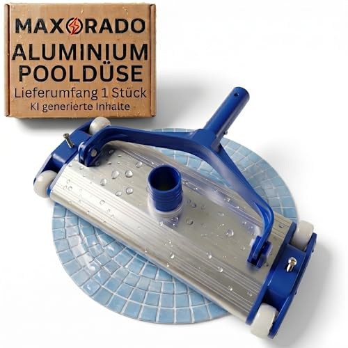 Maxorado Poolbürste Profi 35cm extra schwer mit 38mm Sauganschluss aus Aluminium mit 4 Rädern, Schwere Pool Bodensaugerbürste Bodensauger für Aufstellpool Einbaupool Schwimmbad für Teleskopstange