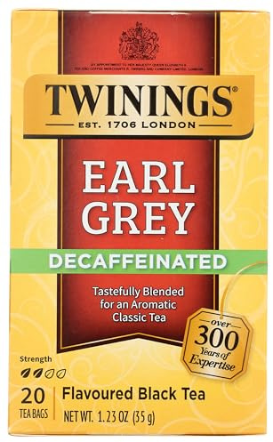 Twinings Earl Grey Decaf Tea, 20 Count | Classic Black Tea, Light & Citrusy, Without Caffeine, 20 Foil Lined Individually Wrapped Bags, Enjoy Hot or Iced