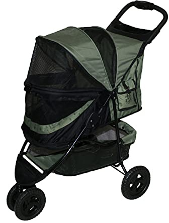 Pet Gear No-Zip Special Edition 3 Wheel Pet Stroller for Cats/Dogs, Zipperless Entry, Easy One-Hand Fold, Removable Liner, Cup Holder, Sage