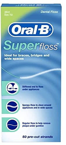 Super Floss Mint Dental Floss for Braces Bridges - 50 Strips (2-Pack)