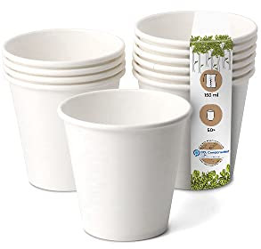 BIOZOYG 50x vasos desechables 150 ml / 6 oz, Ø 80 mm blanco - vasos cafe sin plástico y con materiales sostenibles - vasos cafe desechables
