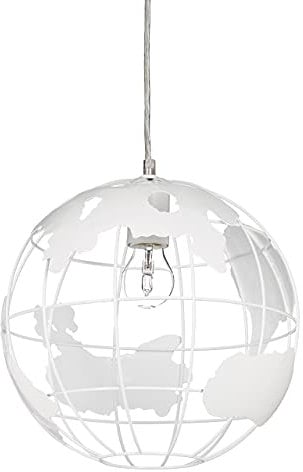 Relaxdays Hängeleuchte Kugel, Pendelleuchte im Globus Design, höhenverstellbare Deckenlampe aus Metall, Ø 30 cm, weiß
