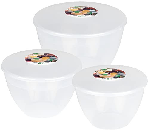 Just Pudding Basins 3 Larger Clear Pudding Basin Bowl Sizes and Lids in 1 Set, 1x 1.5 Pint (850ml), 1x 2 Pint (1.14lt), 1x 3 Pint (1.71lt)