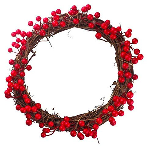 FeiliandaJJ Decoration Kranz 30/35/40CM Rot Künstliche Beere Rattan-Kreis Herbst Kranz für Tür Wand Party hängenden Garland Ornamente Weihnachtsschmuck,Box Verpackung (Rot, 30CM)