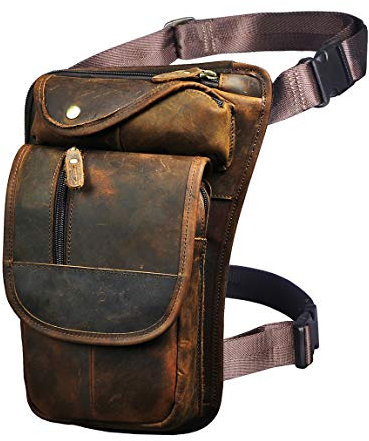 Le'aokuu Herren Echtes Leder Tasche Beinbeutel Beintasche Außenbeintasche Drop Leg Thigh Bag Lassig Outdoors Bag Messenger Bag 3112