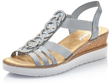 Rieker Damen Keilsandalen V38H8, Frauen Sandalen,offene Schuhe,Strandschuhe,Keilsandaletten,Keilabsatz,Wedge-Heel,hoch,blau (12),41 EU / 7.5 UK