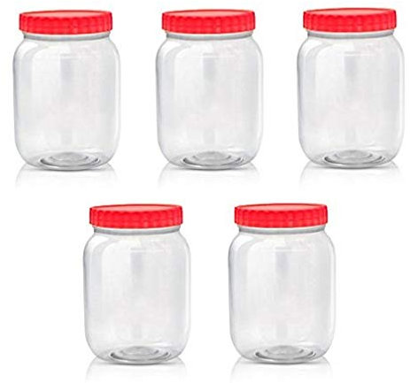 Round Clear Plastic Food Storage Canisters Jars Boxes Containers Tubs Screw Top (Pack of 5-1000ml)