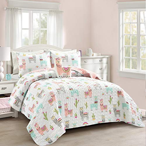 Make A Wish Southwest Llama Cactus White & Blush Wendedruck, 4-teiliges Bettwäsche-Set für Doppelbett
