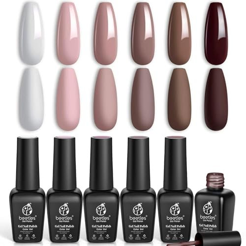 Beetles Valentines Gel Nail Polish - Coffee Café Chocolate Brown Neutral Beige Mauve White Colour Nail Art Design Soak Off Gel DIY Manicure Kit Beauty Gift for Women Girls