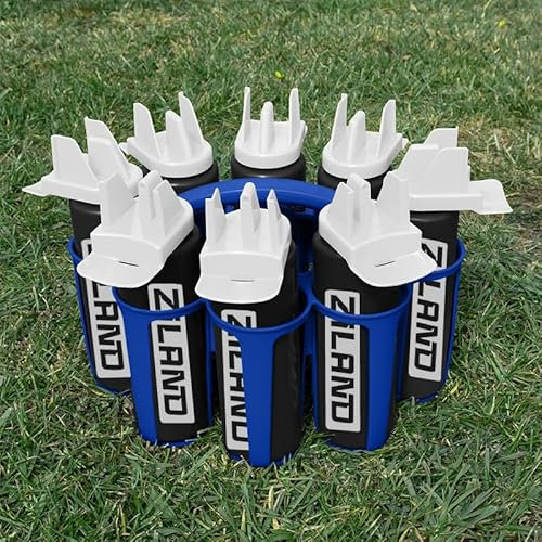 Ziland Hybrid Water Bottle Set • 8 x 1 Litre Easy Squeeze Bottles and 1 x Carrier • Perfect for Sports Teams • Hygienic as there is no mouth contact with the nozzle (Black/White - Blue Carrier)