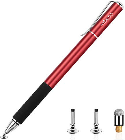 Mixoo Lápiz capacitivo para pantallas táctiles, punta de disco y fibra 2 en 1, lápiz capacitivo universal de alta sensibilidad para iPad, iPhone, tabletas y otras pantallas táctiles capacitivas (rojo)