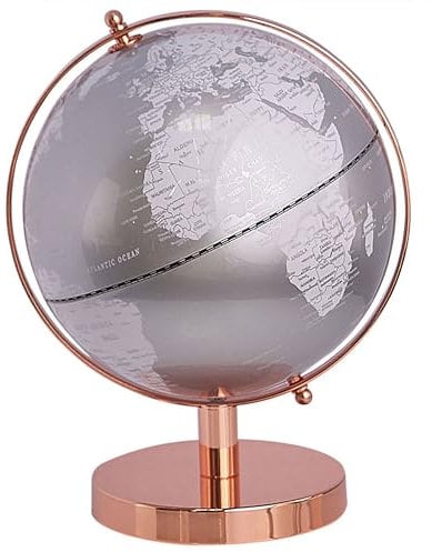 Moderner Tischglobus Silber drehbar mit Metall-Standfuß in Roségold Cabot