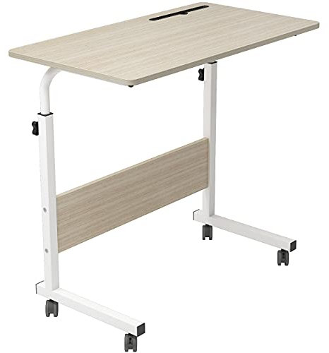 SogesPower Table d’appoint, Petite Table d’appoint, avec 4 Roues pivotantes, Hauteur réglable, Bureau d’Ordinateur en Forme de C, avec Support pour Tablette, Taille : 80 * 40*(71-90) cm