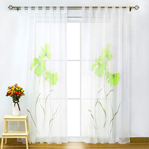 SCHOAL Gardinen mit Schlaufen Transparente Vorhänge Voile Fensterschal Modern Blumen Muster 1 Stück BxH 150x225cm Grün