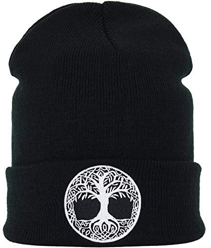 EXPRESS-STICKEREI Wikinger Strickmütze - Warme Wintermütze mit Spruch Yggdrasil, Baum des Lebens - Beanie für Damen und Herren - Unisex Wollmütze - Haube mit Spruch