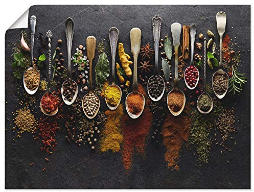 ARTLAND Wanddeko Poster & Kunstdrucke Wandposter 60x45 cm Querformat Küchenbilder Gewürze Schiefer Kräuter Chili Essen Bunt U1UJ