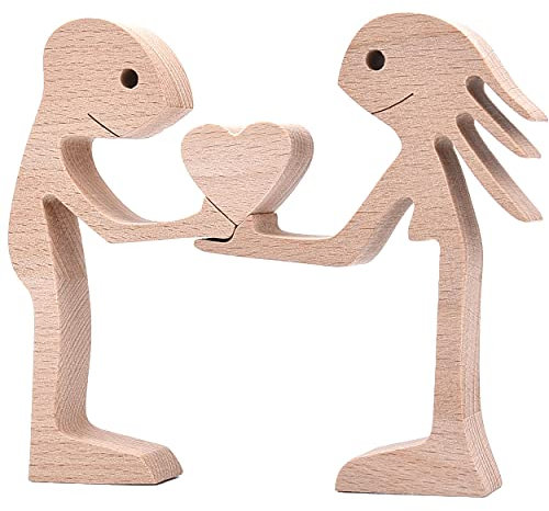 KINGNOW Holzstatue Mann und Frau Dekofiguren Holzskulpturen Heimdekoration