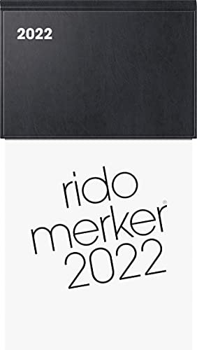 rido/idé 7035013902 Tischkalender Merker, 1 Seite = 1 Tag, 108 x 201 mm, Kunststoff-Einband schwarz, Kalendarium 2022