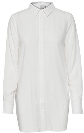 Ichi IHMAIN Damen Langarmbluse Hemd Langes Shirt mit Hemdblusenkragen relaxed fit, Größe:36, Farbe:Cloud Dancer (114201)