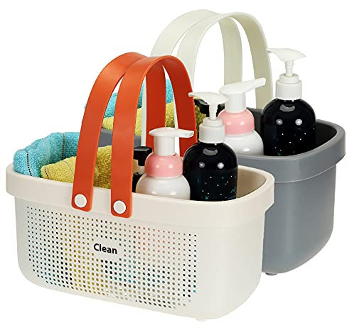 SOUJOY 2 Pack Shower Caddy Basket, Portable Plastic Basket with Handles, Shower Caddy Storage Organizer for Shampoo, Conditioner, Lotion, Bathroom, College Dorm and Kitchen