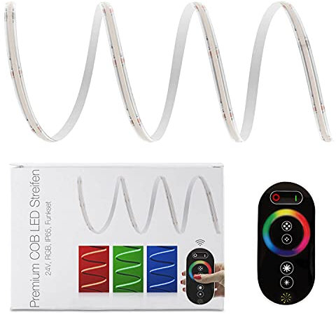 LED Universum COB LED Streifen Set RGB mit Funkfernbedienung, Controller & Netzteil Band Strip Premium Filament 24V LED Streifen IP65 bunt (5 Meter)