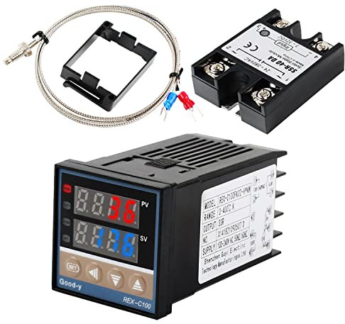 Digital Temperaturregler Kit REX-C100 LED PID-Temperaturregle Thermostat mit K-Typ Thermoelement Sensoreingangsrelais SSR-Ausgang (0-400 ℃)