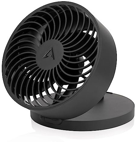 ARCTIC Summair Plus - Foldable desk fan with integrated rechargeable battery, USB-C connection (incl. USB-A charging cable), stepless adjustable 600-3300 rpm - Black