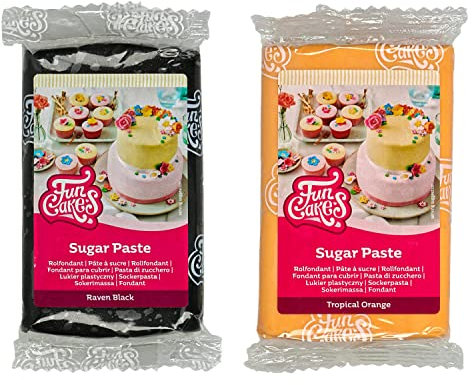 AOS Set | Funcakes Rollfondant 2er Set 500g Halloween | 250g Schwarz & 250g Orange | einfach zu verwenden, glatt, flexibel, weich und biegsam | perfekt zum Dekorieren von Kuchen & Torten