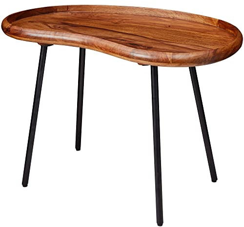 möbelando Couchtisch WL5.669 71x51x40 cm Sheesham massiv Sofatisch Nierenform mit Metallbeinen | Wohnzimmertisch Massivholz | Kleiner Nierentisch Echtholz | Stubentisch Holz | Beistelltisch Modern