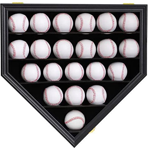 HOROW 21 Baseball-Vitrine transparent Anti-Verblassen abschließbar Wandschrank mit 98% UV-Schutz Acryl Tür Baseball Halterungen Shadow Box Rack für Sammlung Autogramm Baseball