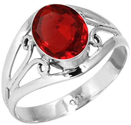 Jeweloporium 925 Sterling Silber Ringe für Damen Größe 57(18.1) Rot Rubin simuliert Edelstein Kostüm Silber Ringe Neujahr Geschenk Jahrgang Schmuck