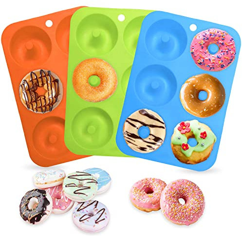 Moldes Donuts Silicona, 3 Piezas Molde Donuts Silicona, 3 Colores Molde para Donuts, Molde Donuts Silicona Microondas, 6 Cavidades Molde Donuts, Donuts Adecuado para Fiestas Cumpleaños Festivales