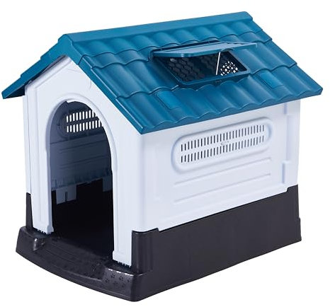 Lanco – Zwinger für große Hunde mit verstellbarem Dach. Innen- und Außenbereich mit Belüftung. Widerstandsfähiges Material. 105x89x98cm. Blau und weiß.