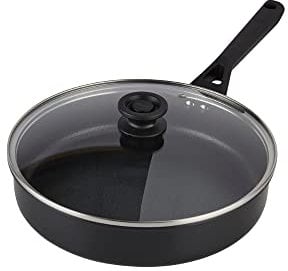 Ninja ZEROSTICK Classic Cookware 26cm Sauté Pan, Non-Stick, Long Lasting Aluminium Sauté Pan, Induction Compatible, Oven Safe to 180°C, Glass Lid, Black CW50126UK