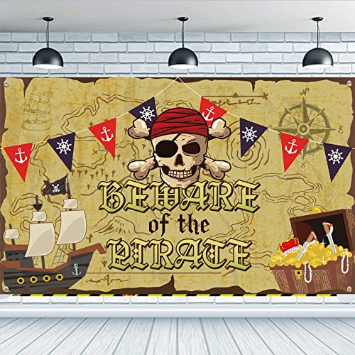 FINGERINSPIRE Piraten Party Hintergrund 185x100 cm Gelb Schatzkarten Zum Aufhängen Banner Party Dekoration Segelboote Schädel Piraten Schatzkisten Kulissen Party Babyparty Requisiten