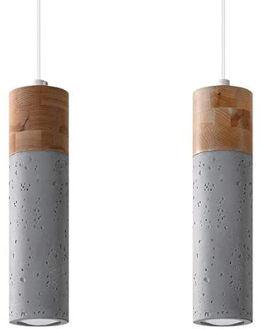Pendelleuchte Beton Holz 2-flammig GU10 schmaler Lichtkegel B: 30 cm T: max. 120 cm Esstisch Hängelampe