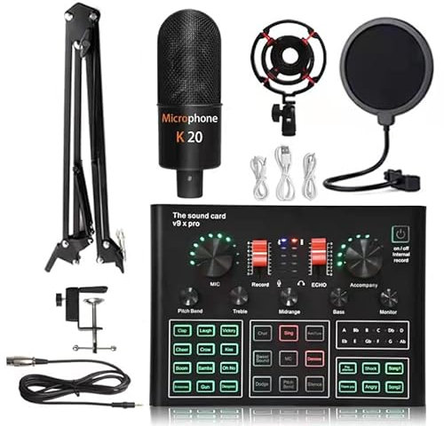 HaoYiShang Paquete de Dispositivos de Podcast con micrófono Capacitor de 3,5 mm y Mezclador de DJ de Sonido para Grabar Juegos en Vivo en computadoras portátiles de teléfonos móviles
