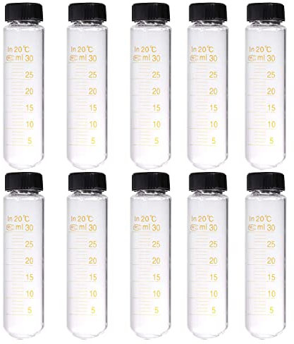 SKYPRO 10 Stück 30 ml Zentrifugenröhrchen mit abgestuftem Glas, Reagenzgläser mit Schraubverschluss, hochtemperaturbeständige Kalibrierungs-Reagenzgläser