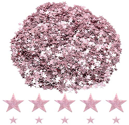 Ruidee 60g Stern Konfetti Holografische Tisch Streudeko Sterne Glitter Konfetti Deko Metallisch Folie Sterne Pailletten für Geburtstag Hochzeit Party Dekorationen (DXX/Rose Gold)