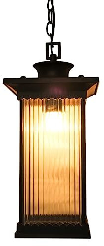 Outdoor 19.7inch Chain Hanging Ceiling Porch Light with Striped Glass Shade Pendant Lantern Rainproof Hanging Lighting for Front Door, Gazebo, Patio
