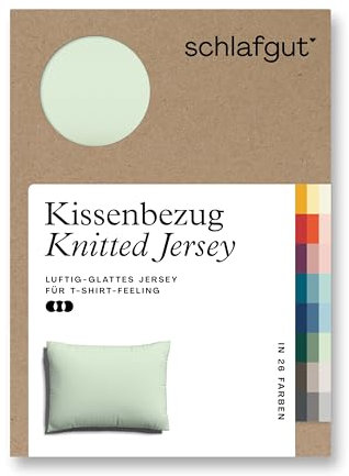 schlafgut Knitted Jersey Kissenbezug 70x90 cm Green Light Uni weicher Premium Kopfkissenbezug einzeln, faltenfrei mit Elasthan