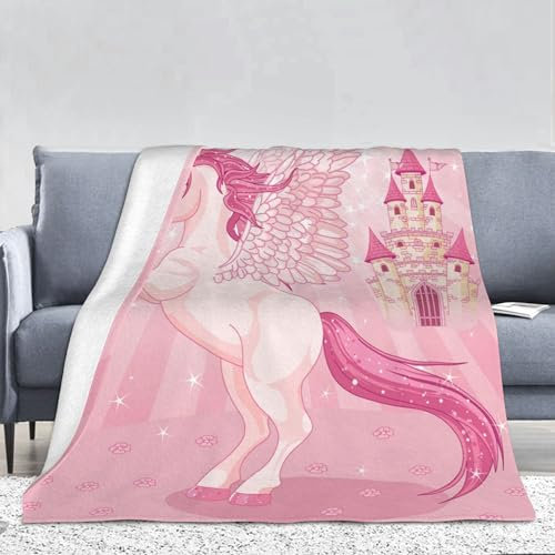 PAAHRYI Einhorn Decke Rosa Einhorn Kuscheldecke130x150cm, Kinderdecke für Mädchen Regenbogen Pferd drucken Fleecedecke Sofadecke Wohndecke (130 x 150 cm, C)