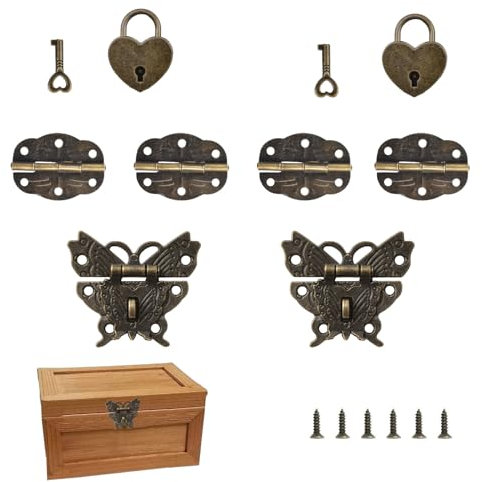 MOROBOR Antikes Schmuckkästchen, Schmetterling, Antik-Schloss, Schnappverschluss, Scharniere, Herz, Vorhängeschlösser mit Schlüssel, für DIY-Schmuckkästchen, Holzkoffer, Schmucktruhe,