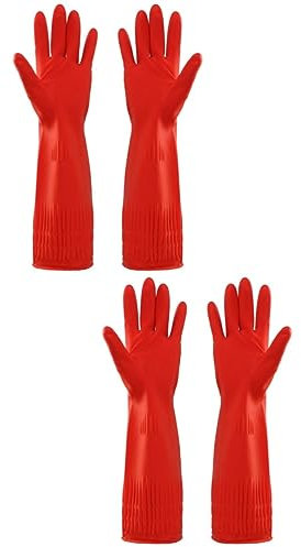 SOLUSTRE Spülhandschuhe 2 Paar Rote Handschuhe Latex Handschuhe Latex-spülhandschuhe Scheuerhandschuhe Für Geschirr Küchenreinigungshandschuhe Sauber Gummihandschuhe
