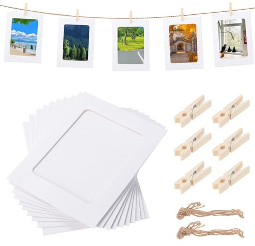 HonGien Papier Bilderrahmen, 50 Stück Kraftpapier Bilderrahmen, Hängende Album Rahmen für die Anzeige von Schönen Niedlichen Fotos und Dectorating Home Klassenzimmer Büro (Weiß)