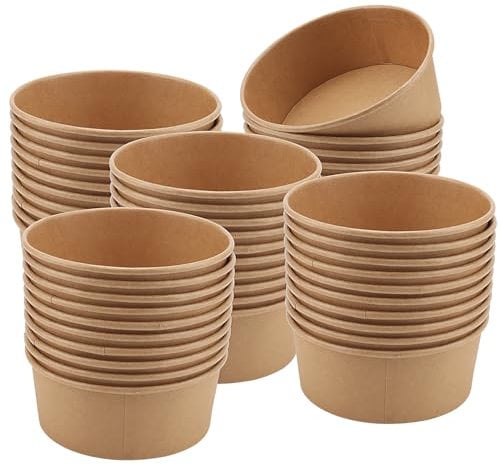 ZEONHAK 50 PCS 750ml/25oz Kraft Soup Bowls, Kraft Takeaway Salad Bowl, Brown Round Paper Food Container Ice Cream Cups for Hot & Cold Food