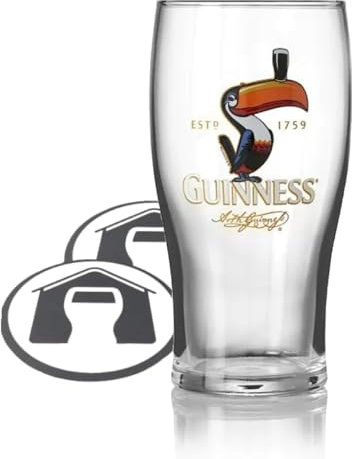 GarageBar Guinness-Glas, Gilroy Tukan-Bierglas, offizieller Merchandise-Artikel, wird mit 2 Bier-Tropfmatten (1 Glas) geliefert
