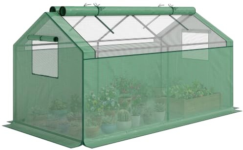 Outsunny Foliegewächshaus mit Fenster mit UV-Schutz 180 x 92 x 92 cm Grün | Treibhaus, Tomatenhaus, Frühbeet, für Garten, Balkon